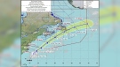 The projected course of tropical storm Chris is shown in this handout graphic. THE CANADIAN PRESS/HO - Environment Canada