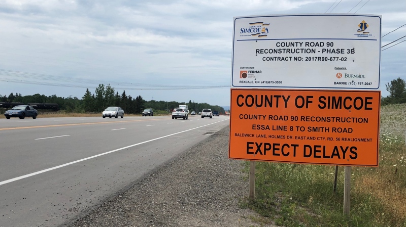 County Road 90 near Utopia, Ont, undergoes major roadwork on Friday, July 13, 2018. (Beatrice Vaisman/CTV News)