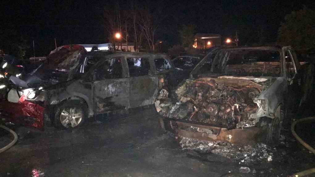 Muliple vehicles burn at Vars Auction site