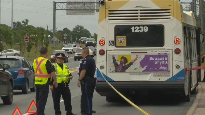 Transit bus hit with projectile