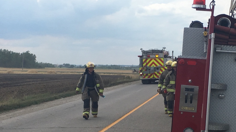 Fire fighters responded to a call for a fire in a hay field in St. Jacobs.