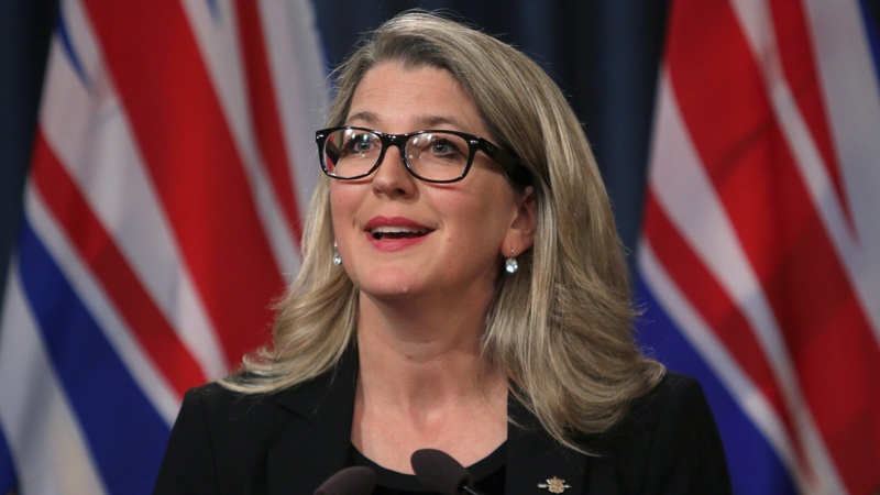 Minister of Agriculture Lana Popham speaks during a press conference in the press gallery at the Legislature in Victoria, B.C., on Wednesday June 20, 2018. THE CANADIAN PRESS/Chad Hipolito