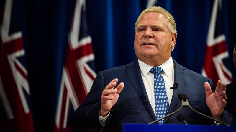 Premier Doug Ford makes an announcement at Queen's Park in Toronto, on Friday, July 27, 2018. THE CANADIAN PRESS/Christopher Katsarov