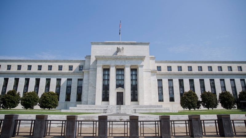 FILE - This Wednesday, Aug. 2, 2017, file photo shows the Federal Reserve Building on Constitution Avenue in Washington. (AP Photo/Pablo Martinez Monsivais, File)