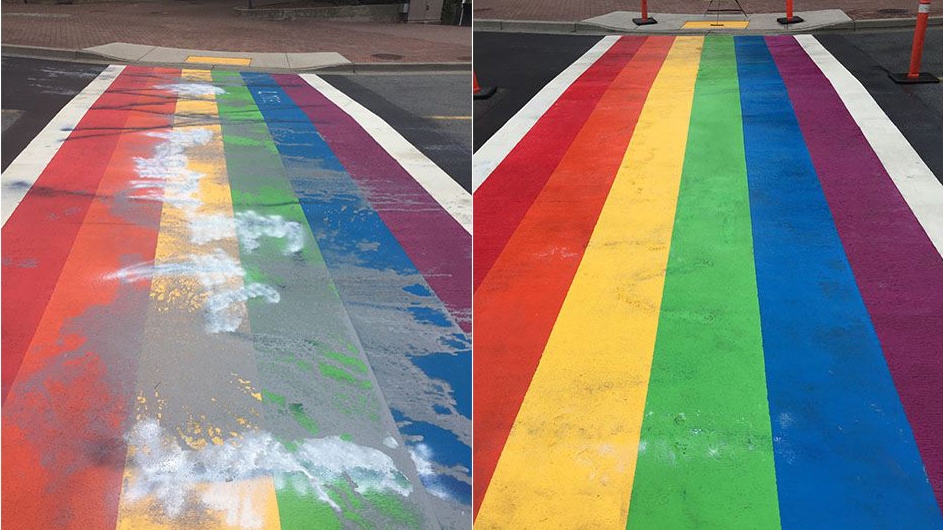 white rock rainbow crosswalk vandalized 