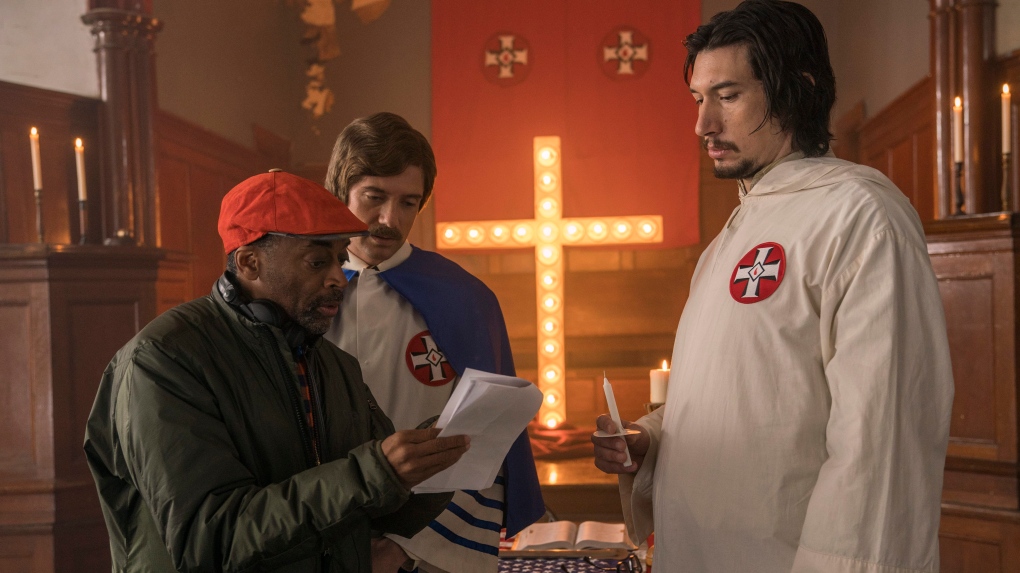 Spike Lee, left, with Topher Grace and Adam Driver