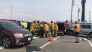 One person was removed from a rolled over vehicle on Howard Avenue in Windsor, Ont., on Wednesday, Aug. 15, 2018. (Melanie Borrelli / CTV Windsor) 