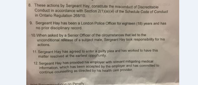 Document released at the hearing of Sgt. Hay
