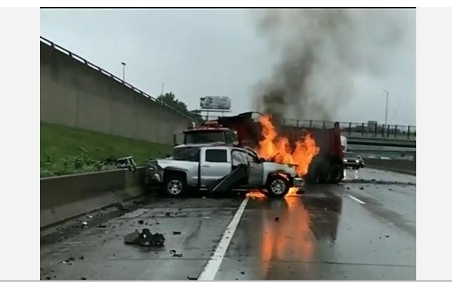 This is footage of a crash involving a pick-up truck driven by a Windsor man and a semi-truck on I-75 near I-94 in Detroit on Thursday Aug. 16, 2018. 
(Photo courtesy of WXYZ-TV)