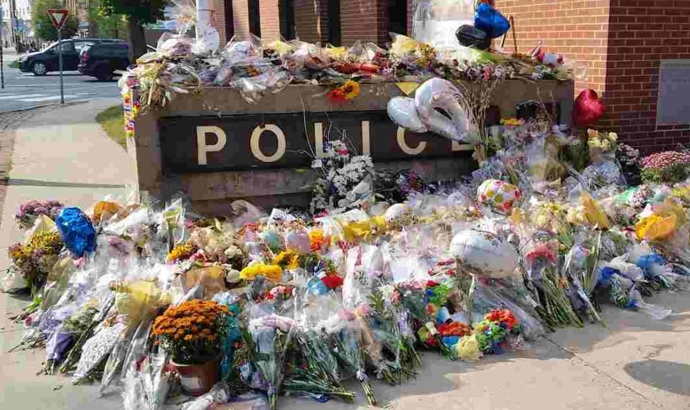 Flowers left at Fredericton police station