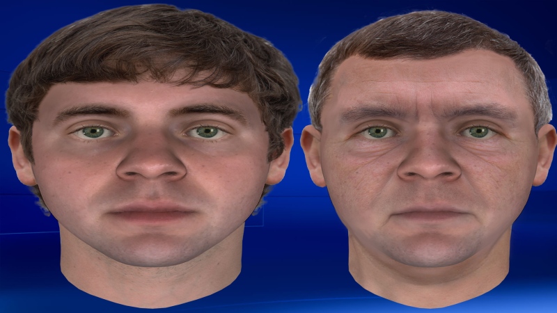 Composite sketches of Thera Dieleman murder suspect gathered from DNA. On the left is a sketch of what he looked like in 1988 at the time of the murder and on the right, what he would look like in 2018. (Supplied)