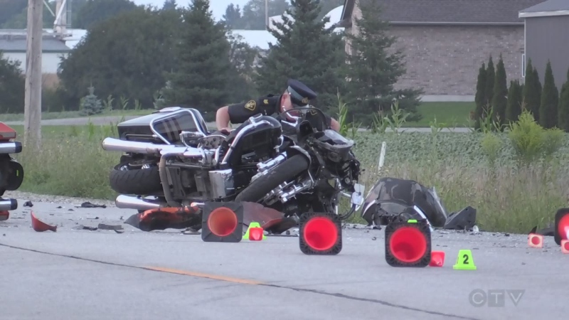Investigators go over the scene of a fatal crash involving two motorcyles and an SUV on Tuesday, August 28, 2018. (CTV London)