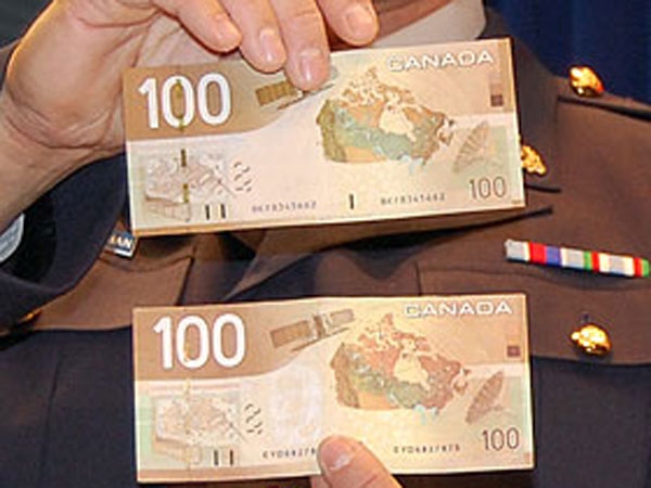 Merchants in B.C.'s Okanagan region have been warned to watch out for counterfeit bank notes. (RCMP photo) June 25th, 2009.