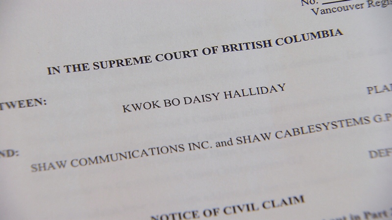A notice of claim filed against Shaw Communications is seen in this image from August 2018. 