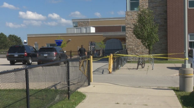Police tape preserves the scene of a stabbing at Tiger Jeet Singh Elementary School. (David Ritchie)