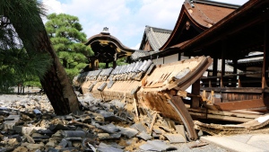 A powerful typhoon blew through western Japan, 