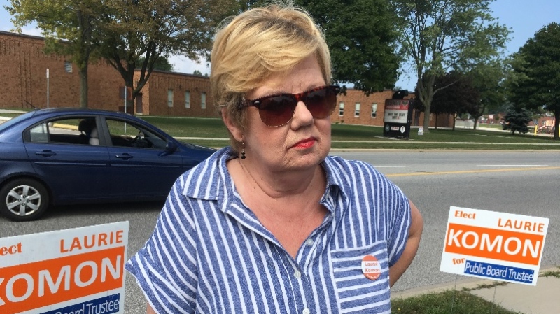 School Board trustee Candidate Laurie Komon calls for incumbent trustee Gale Simko-Hatfield to step down from race. (Bob Bellacicco / CTV Windsor)