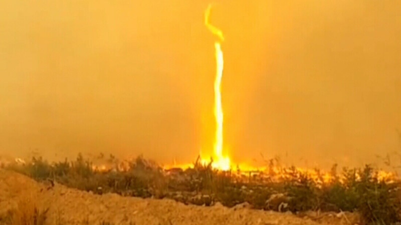 An image from video posted by Mary Schidlowsky shows a fire tornado near Vanderhoof, B.C.