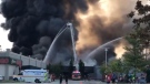 Windsor fire crews battle the blaze at Gel Tech in Windsor, Ont., on Wednesday, Sept. 19, 2018. (Angelo Aversa / CTV Windsor)