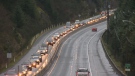 Traffic backed up on the Malahat highway on Vancouver Island. (CTV News)