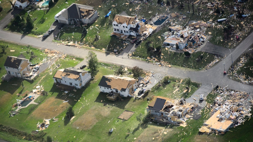 Damage from a tornado is seen in Dunrobin, Ont.