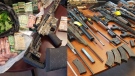 Police seized firearms, cannabis, cash and ammunition after two search warrants were executed.