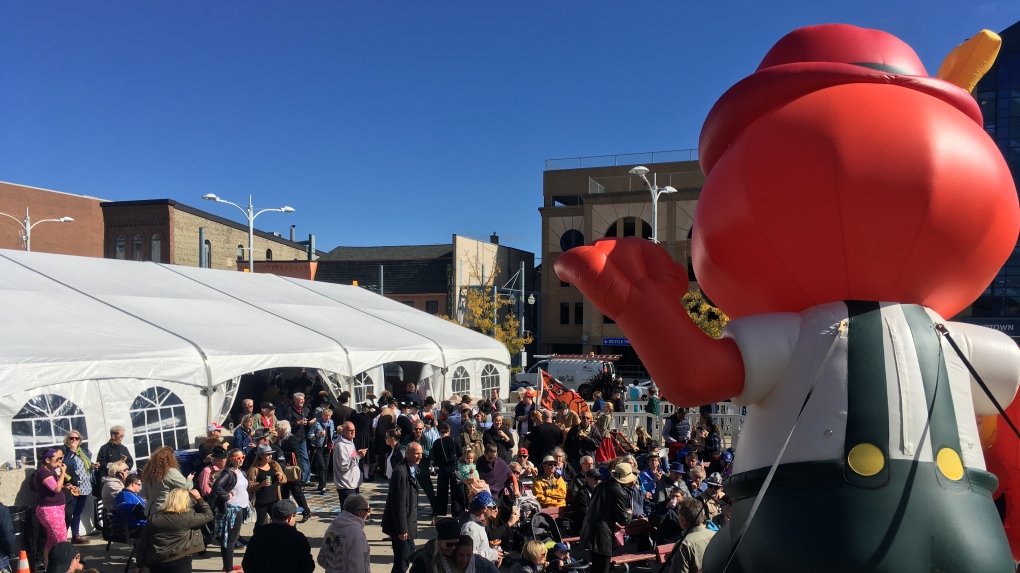 A crowd at Waterloo Town Square for Oktoberfest