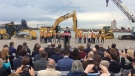 Prime Minister Justin Trudeau at the groundbreaking for the Canadian port of entry for the Gordie Howe International Bridge in Windsor, Ont., on Friday Oct.5, 2018. (Michelle Maluske / CTV Windsor)