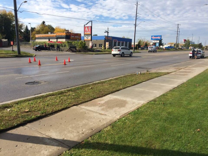 London police say a pedestrian was hit by a vehicle on Highbury Avenue on Saturday, Oct. 6, 2018.
(Morgan Baker / CTV London)