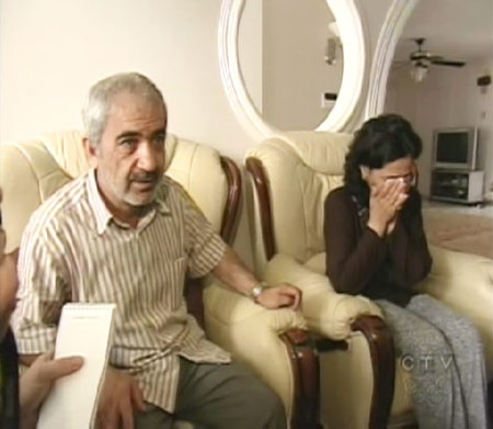 The parents of the three teens killed in Kingston, Ont., Mohammed Shafi and Tobba Yahya, speak with reporters at their home in St. Leonard, Que. on Friday, July 3, 2009.