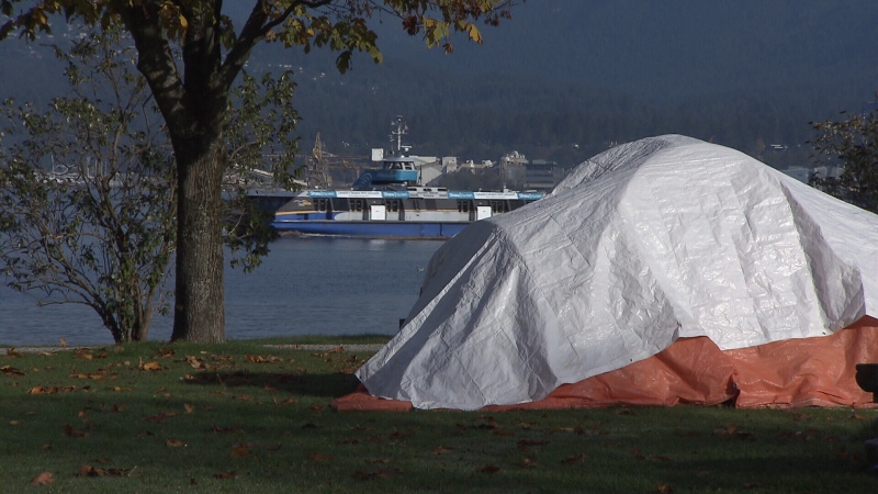 A tent is seen in Vancouver in this image from Oct. 11, 2018. 