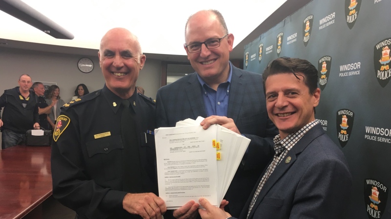 Windsor police and the Town of Amherstburg signed a 20-year contract in Windsor, Ont., on Friday, Oct. 12, 2018. (Bob Bellacicco / CTV Windsor)