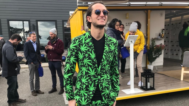 A vibrant outfit by one man at the Aphria launch party in Leamington, Ont., on Wednesday, Oct. 17, 2018. (Angelo Aversa / CTV Windsor)