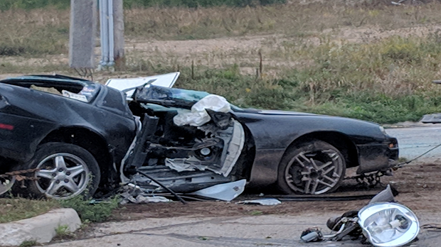 One person is dead following a single-vehicle crash in Guelph on Thursday. (Photo: Marta Czurylowicz)
