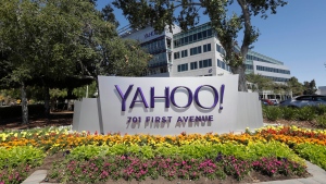 File photo: July 19, 2016, Yahoo sign at the company's headquarters in Sunnyvale, Calif. (AP Photo/Marcio Jose Sanchez, File)