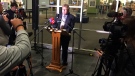 Ed Holder, the newly elected London mayor, speaks to the media in London, Ont. on Tuesday, Oct. 23, 2018. (Daryl Newcombe / CTV News)