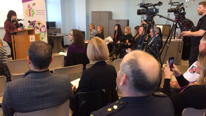 The Windsor Essex Child/Youth Advisory Centre announce its media launch with key partner organizations on Wednesday, Oct. 24, 2018. (Michelle Maluske / CTV Windsor)
