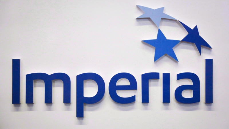 Imperial Oil logo at the company's annual meeting in Calgary, Friday, April 28, 2017. THE CANADIAN PRESS/Jeff McIntosh