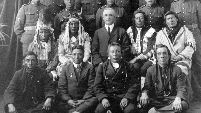 Recruits from File Hills, Saskatchewan pose with elders and a government representative in a 1915 photo from the Saskatchewan Provincial Archives Collection. About 4,000 First Nations men served in the First World War. After the armistice of Nov. 11, 1918, they came back to Canada and were still unable to vote, faced racism and were largely shut out of the meagre benefits that were provided. THE CANADIAN PRESS/HO-Saskatchewan Provincial Archives Collection MANDATORY CREDIT