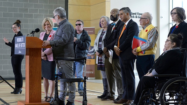 Premier Rachel Notley and Community and Social Services Minister Irfan Sabir at the AISH announcement in Edmonton on Thursday, November 8, 2018. (Supplied)
