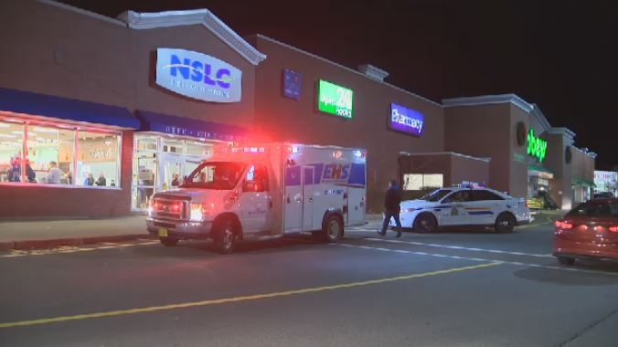 Police and emergency crews respond to an NSLC store in Lower Sackville on Nov. 8, 2018.