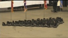 Sault Ste. Marie cadets placed a hundred pairs of boots to mark the end of the World War One for the Remembrance Day Ceremony.