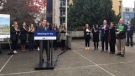 UVic President Jamie Cassels speaks at a funding announcement for two new student housing buildings on campus. Nov. 15, 2018. (CTV Vancouver Island)