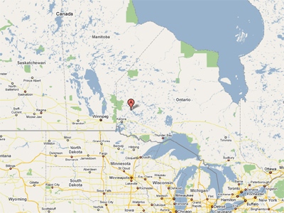 This map shows Ear Falls, Ont., roughly 15 kilometres away from the resort. (Google Maps)