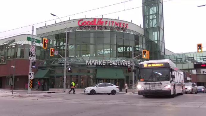 The Goodlife Fitness sign on Market Square