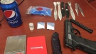 Chatham-Kent police have seized crystal meth, throwing knives and a replica handgun after a traffic stop. (Courtesy Chatham-Kent police)
