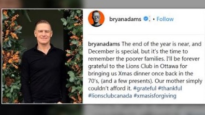 Bryan Adams gives thanks to a local charity ahead of this year's holiday season.