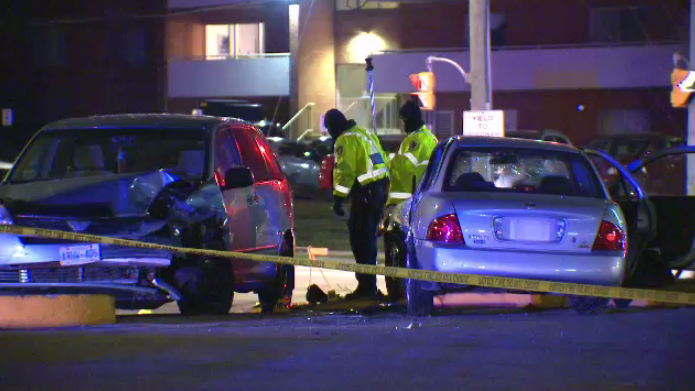 Two vehicles after a fatal crash in Waterloo