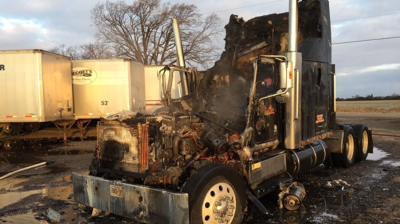 Firefighters were called to a semi-truck fire in Leamington. (Courtesy Leamington fire)