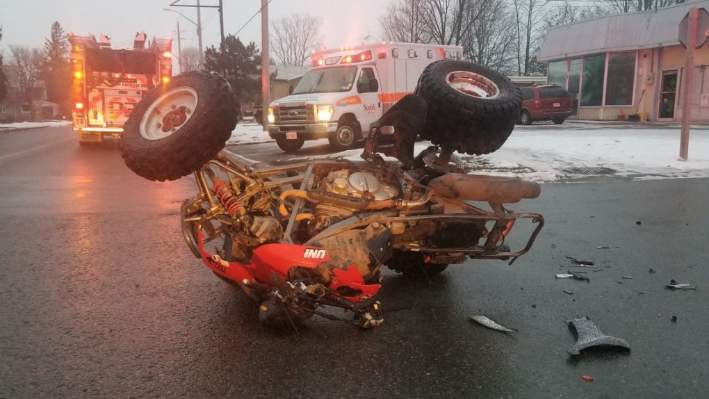 An ATV flipped after a crash